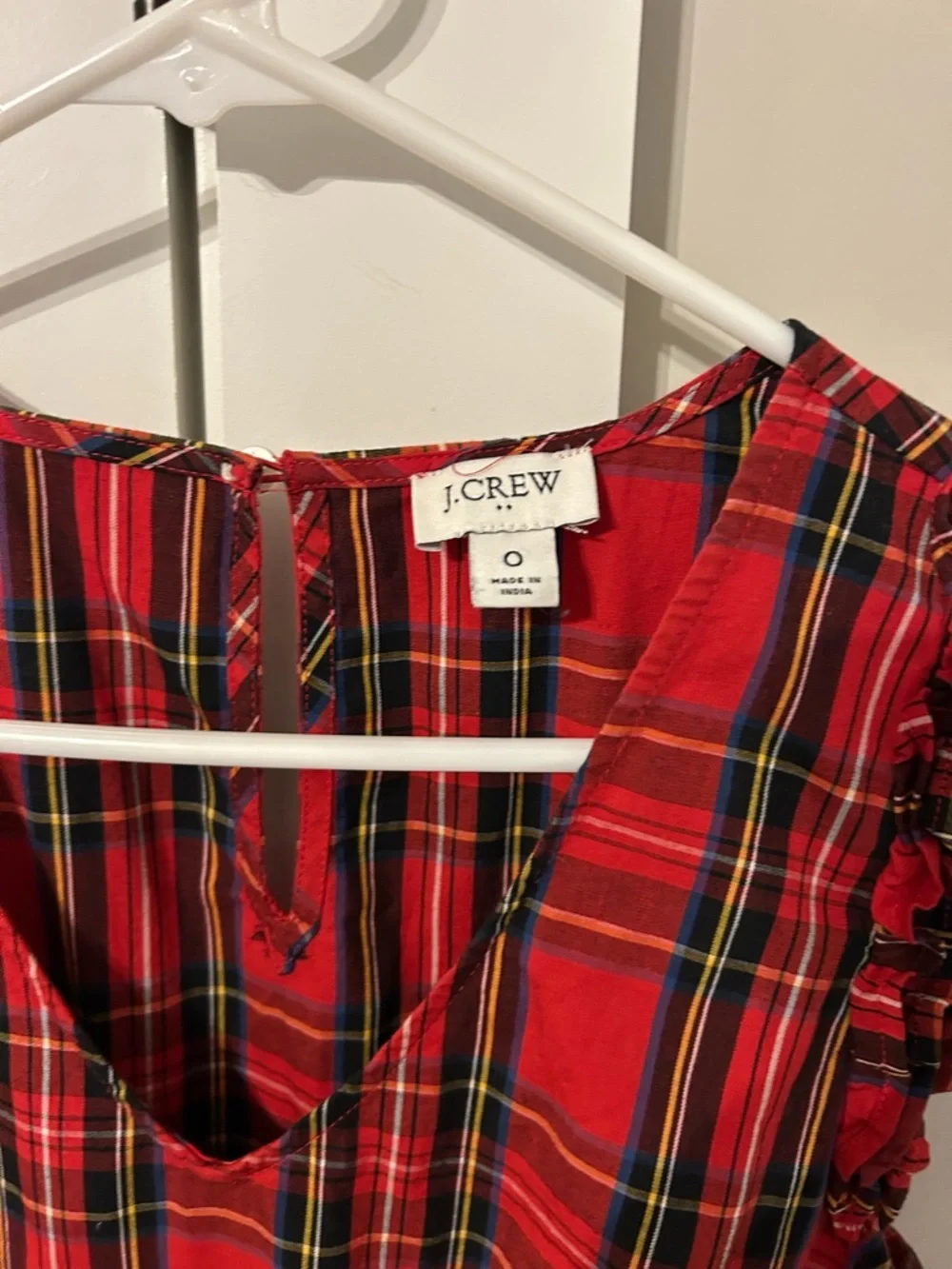 J. Crew Red Plaid Ruffle-Sleeve Tiered Midi Dress - Picture 3 of 11